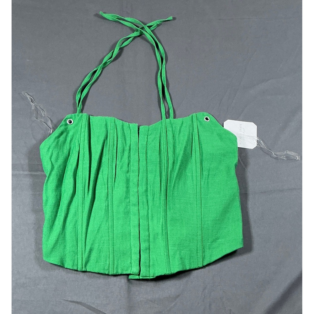 Altar'd State Kelly Green Corset Halter Top Hook & Eye Smocked Back XS NEW